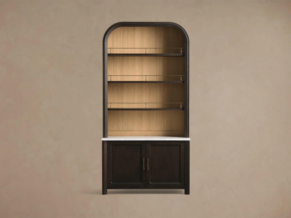 Gatlin Wood Hutch Cabinet with Marble Top Kitchen Dining Room Storage