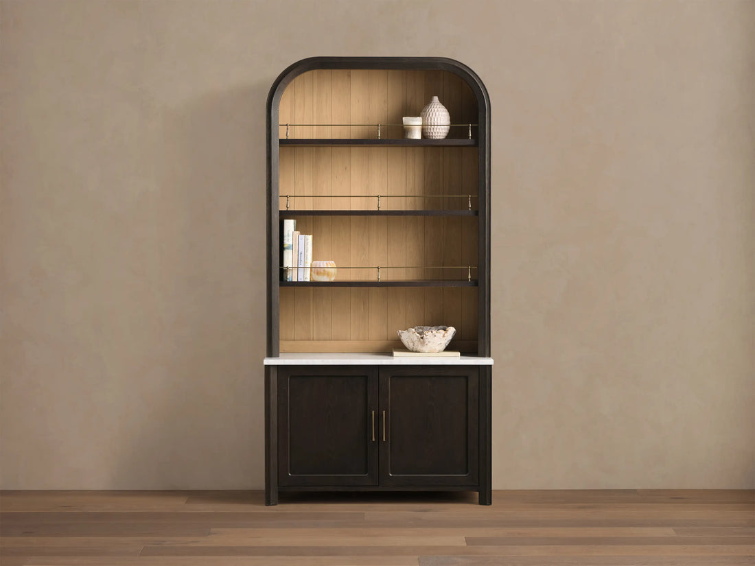 Gatlin Wood Hutch Cabinet with Marble Top Kitchen Dining Room Storage
