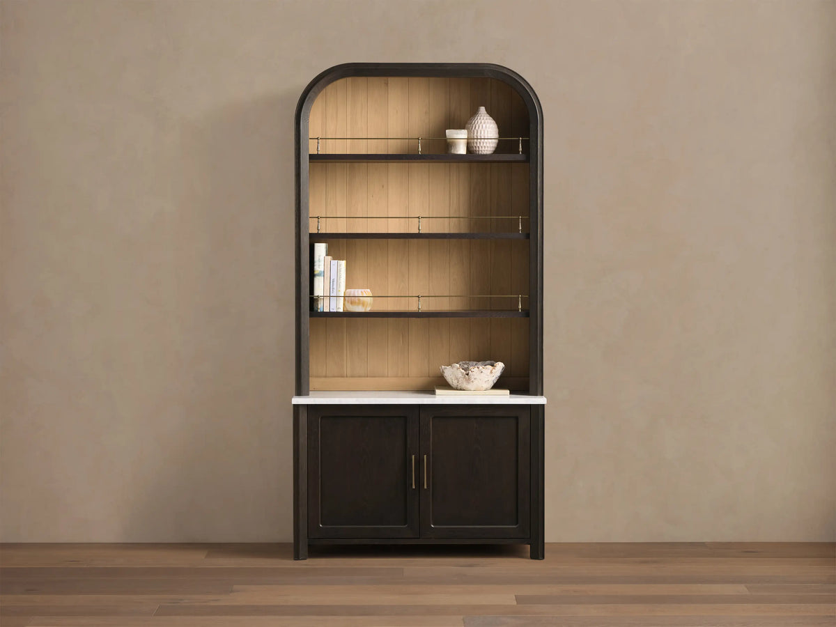 Gatlin Wood Hutch Cabinet with Marble Top Kitchen Dining Room Storage
