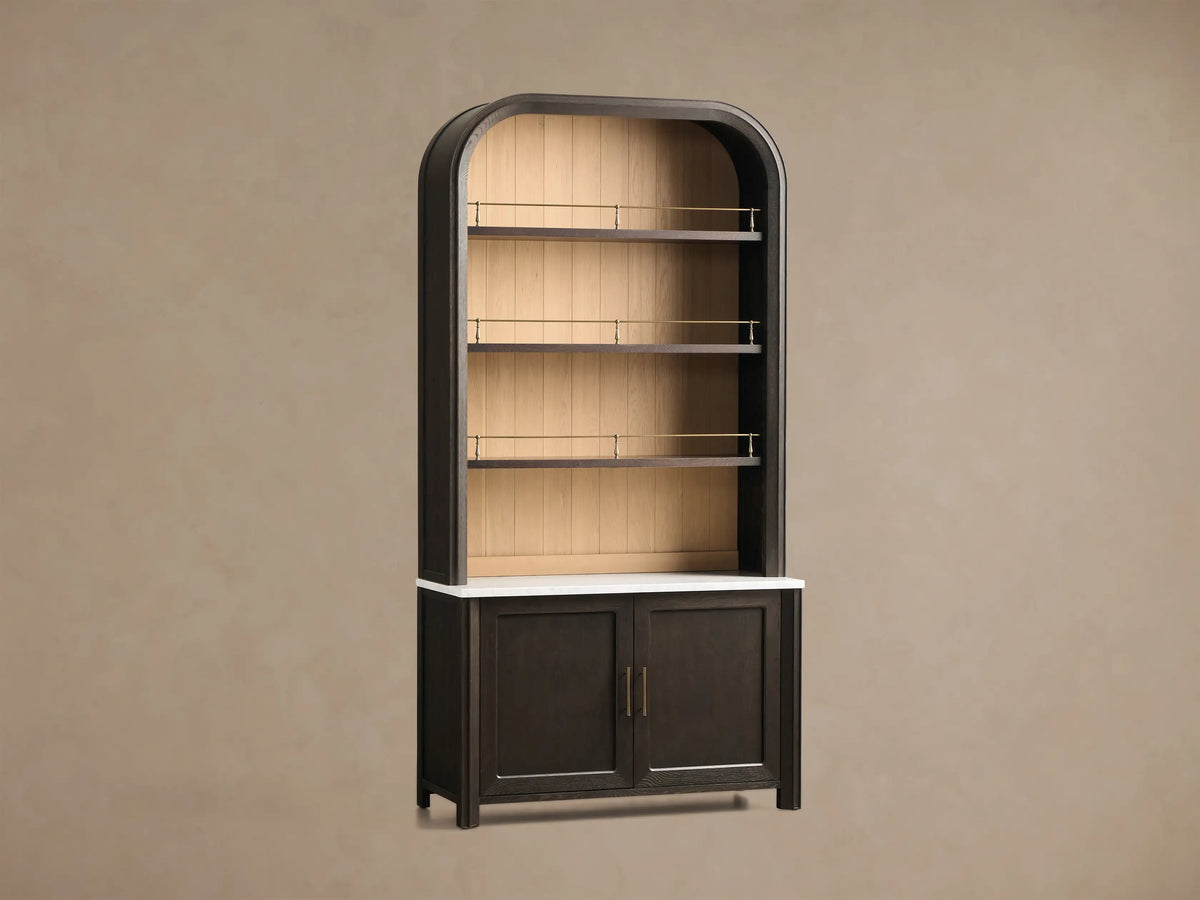 Gatlin Wood Hutch Cabinet with Marble Top Kitchen Dining Room Storage