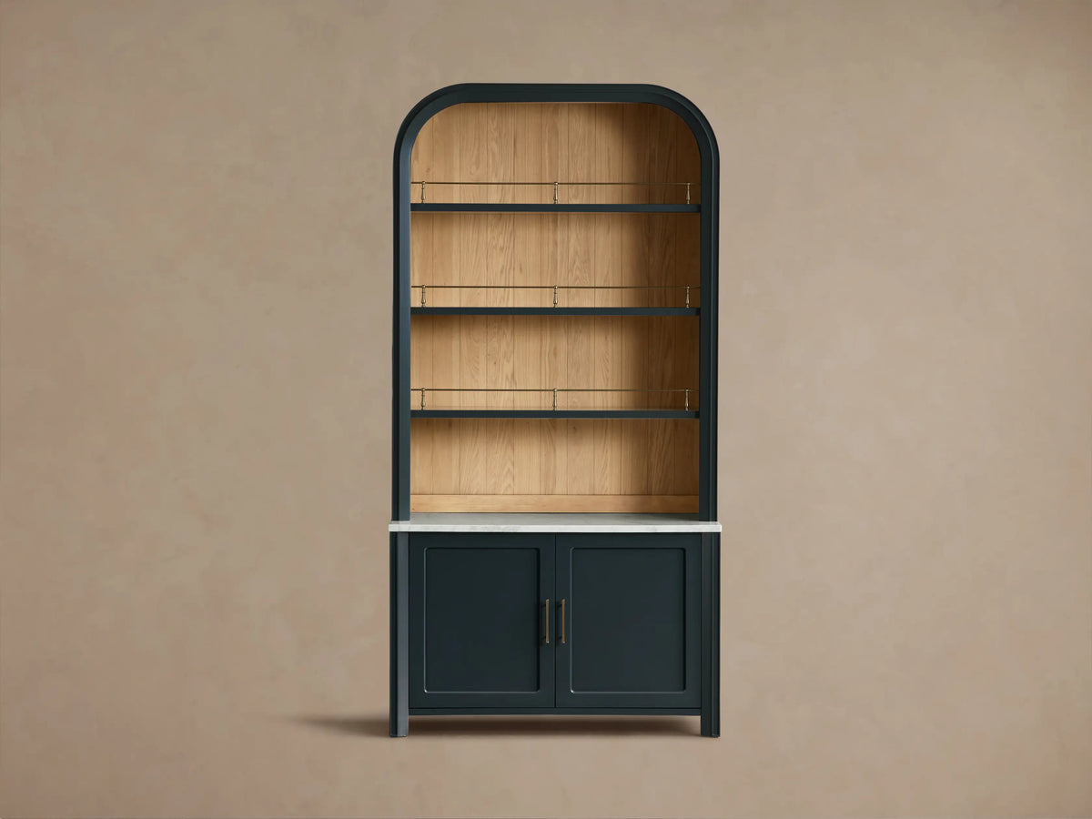Gatlin Wood Hutch Cabinet with Marble Top Kitchen Dining Room Storage