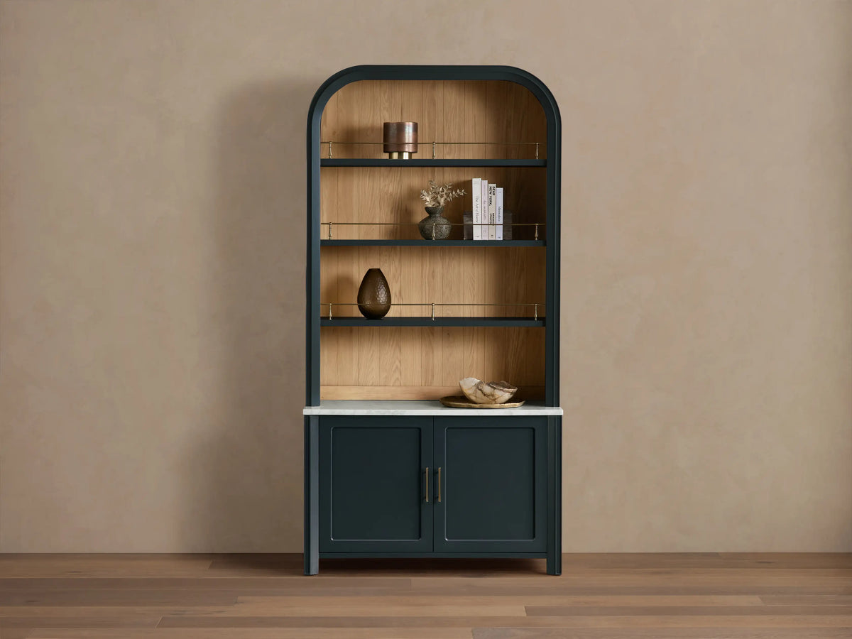 Gatlin Wood Hutch Cabinet with Marble Top Kitchen Dining Room Storage
