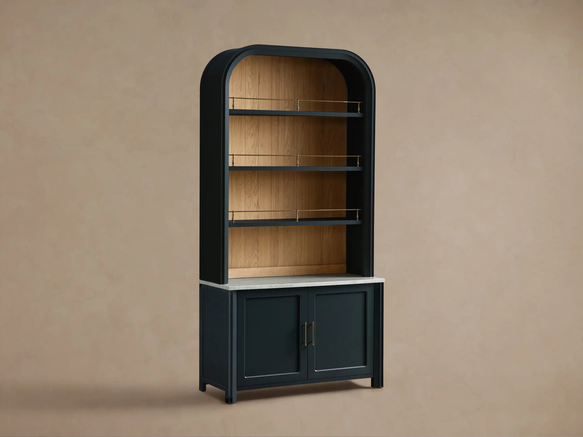 Gatlin Wood Hutch Cabinet with Marble Top Kitchen Dining Room Storage