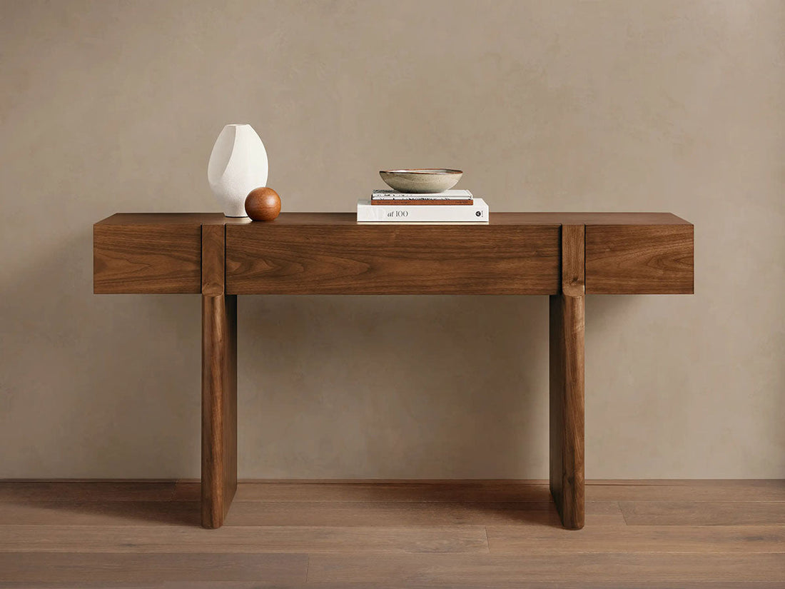 Callan Solid Walnut Entrance Console Table Wood Rustic Entryway Hallway table