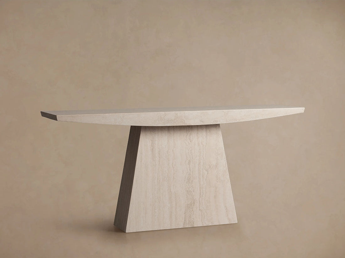Ilaria Stone Entrance Console Table in Light Travertine Hallway Entryway Table