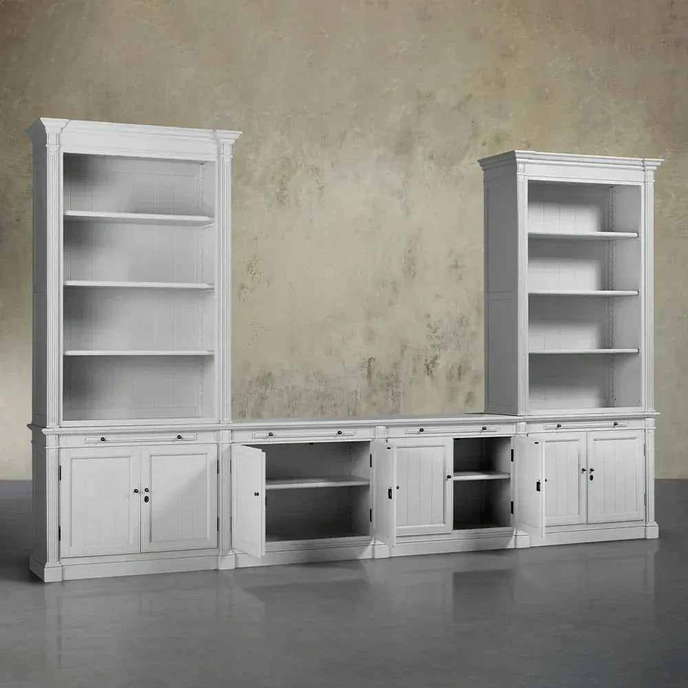 Athens Modular Media Console TV Stand with Double Bookcases