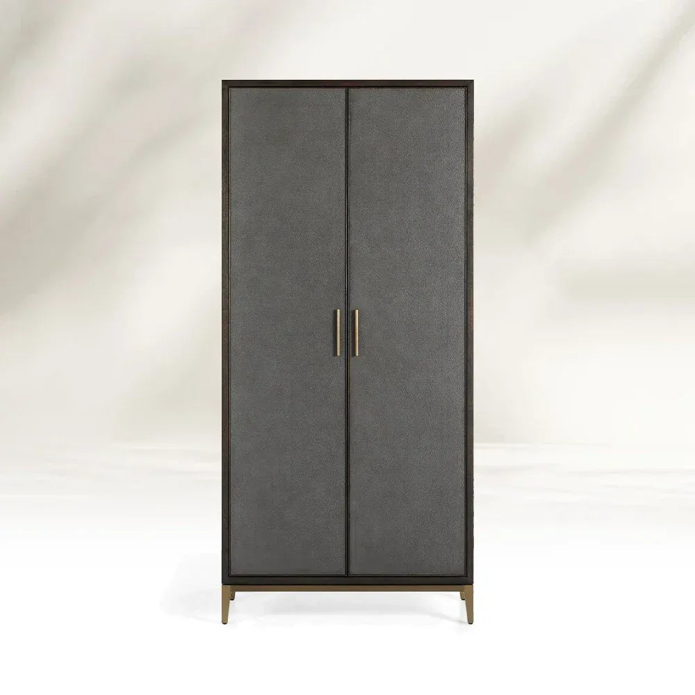 Malone Solid Wood Double Door Tall Cabinet With Leather Detailing