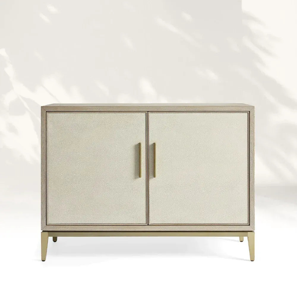 Malone Two-Door Wood Buffet Cabinet Sideboard With Leather Accents