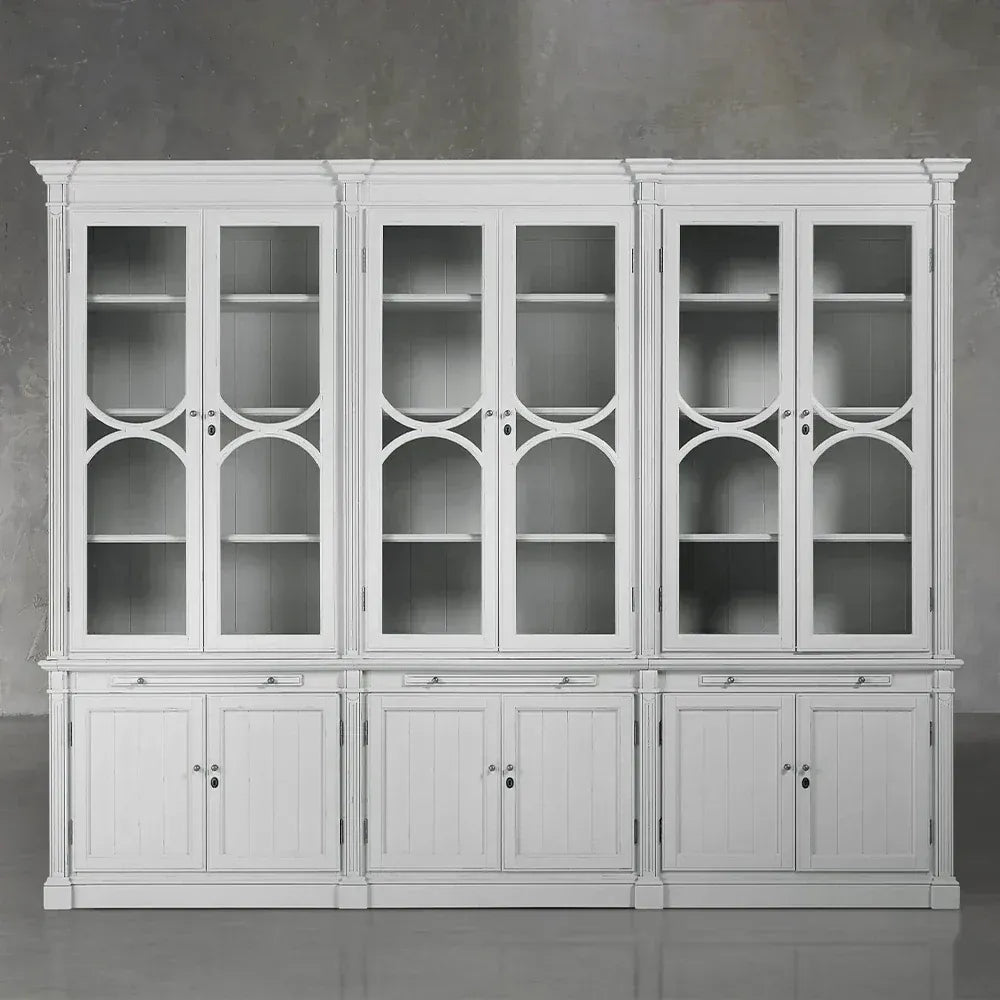 Athens Modular Display Cabinet Neoclassical Curio Bookcase with Glass Doors