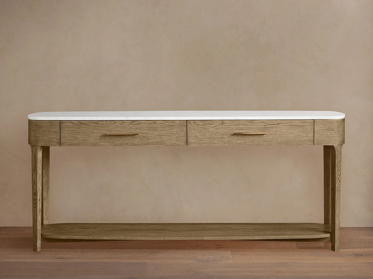 Danny Marble Top Entryway  Console Table Wtih Storage Drawers Oak Wood Hallway Entrance Table