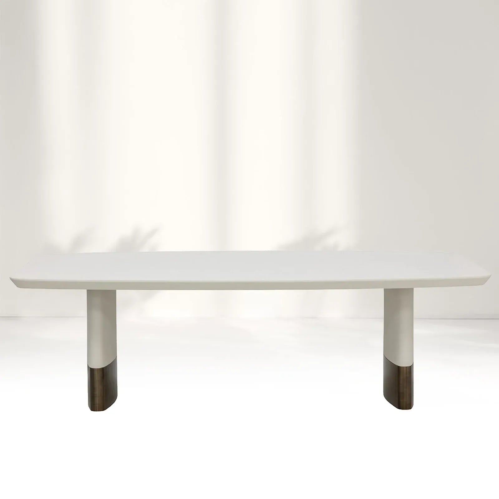Carolin Pebbled Faux Leather Dining Table with Brushed Gold Stainless Steel Base