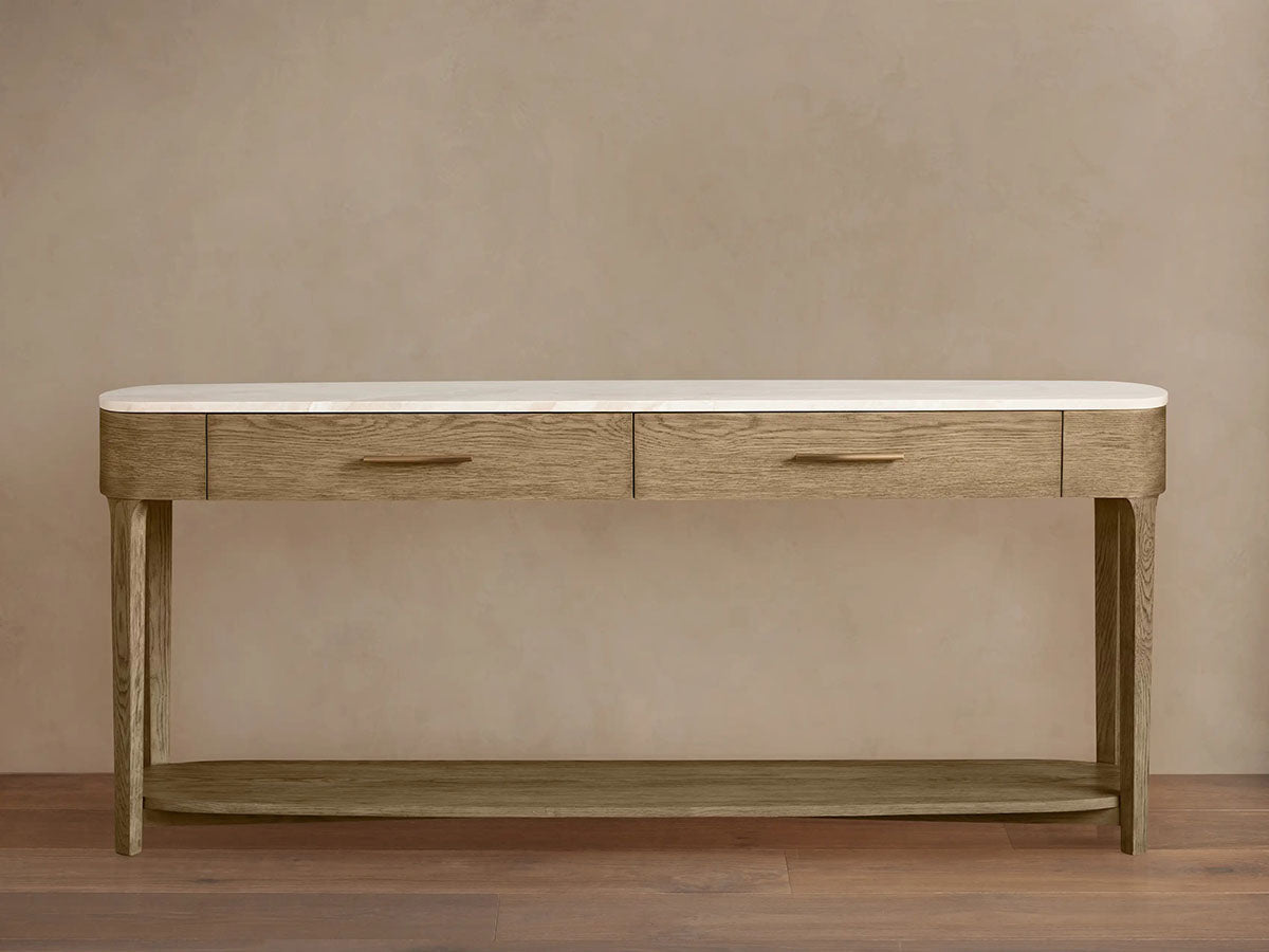 Danny Marble Top Entryway  Console Table Wtih Storage Drawers Oak Wood Hallway Entrance Table