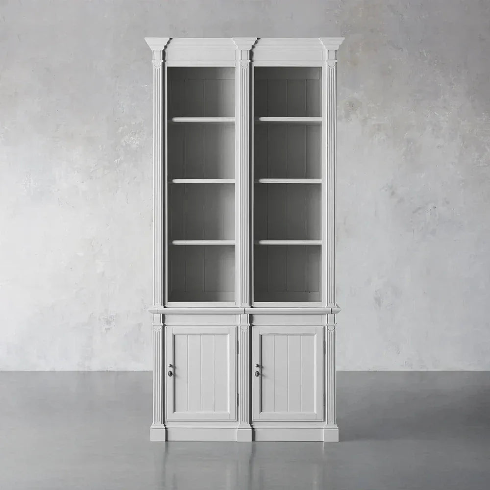 Athens Four Row Bookcase Large Wood Display Cabinet with Adjustable Shelves