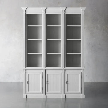 Athens Three Row Bookcase Handcrafted Wood Display Cabinet