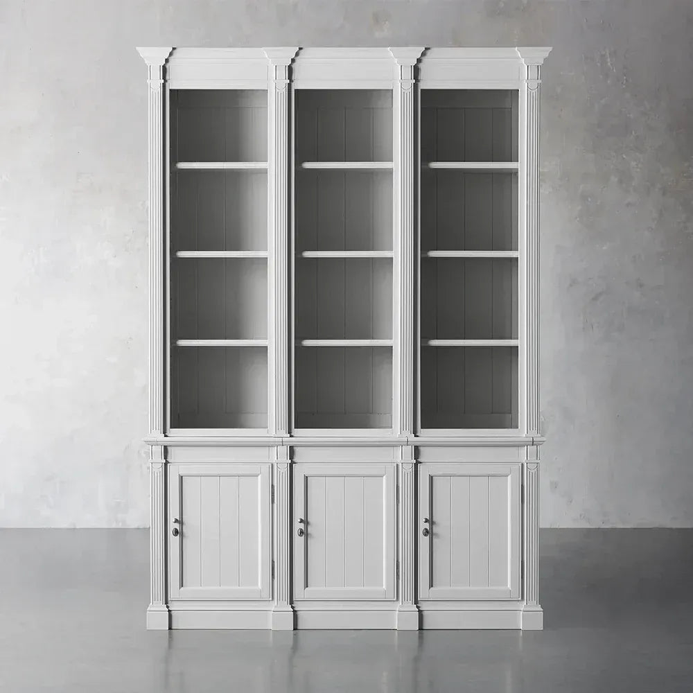 Athens Four Row Bookcase Large Wood Display Cabinet with Adjustable Shelves