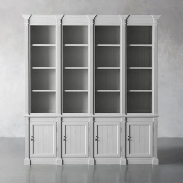 Athens Four Row Bookcase Large Wood Display Cabinet with Adjustable Shelves