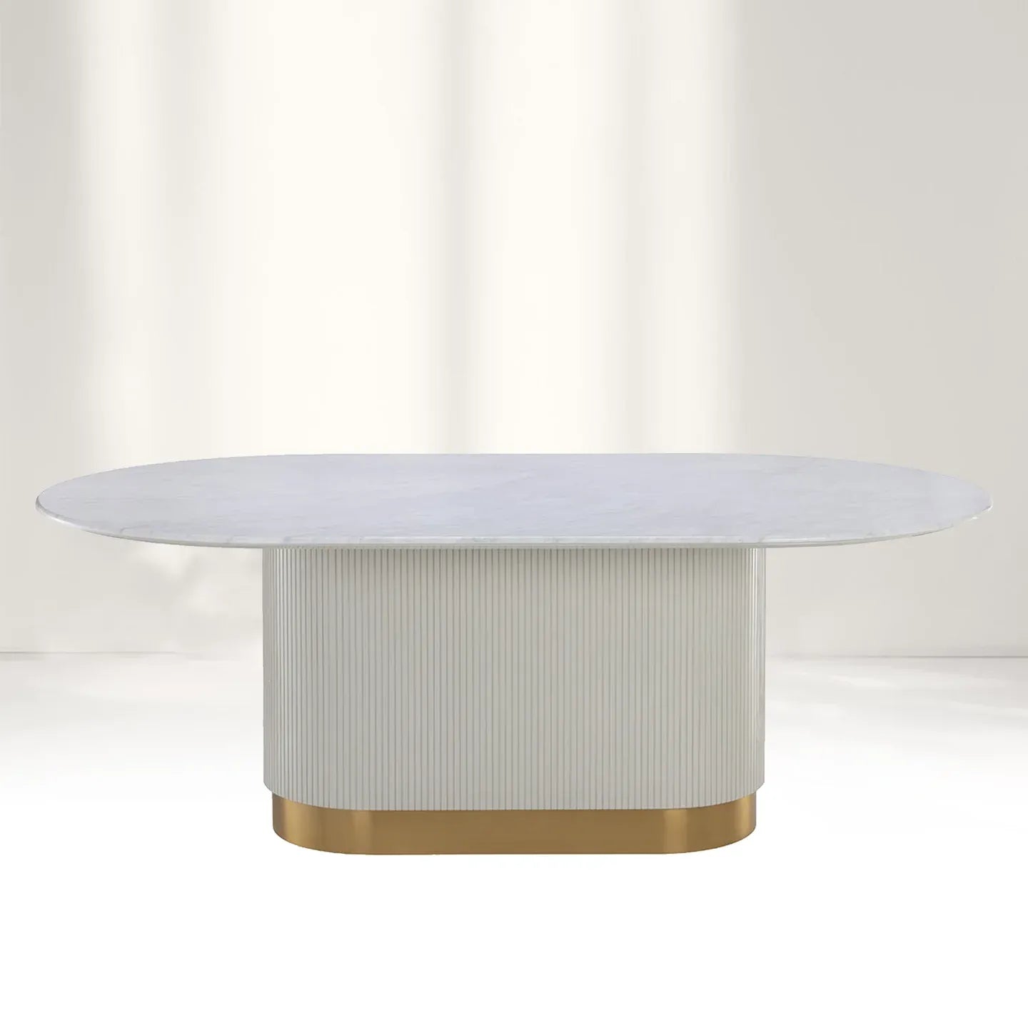 Panoso Carrara Marble Top Dining Table with Wood Reeded Base