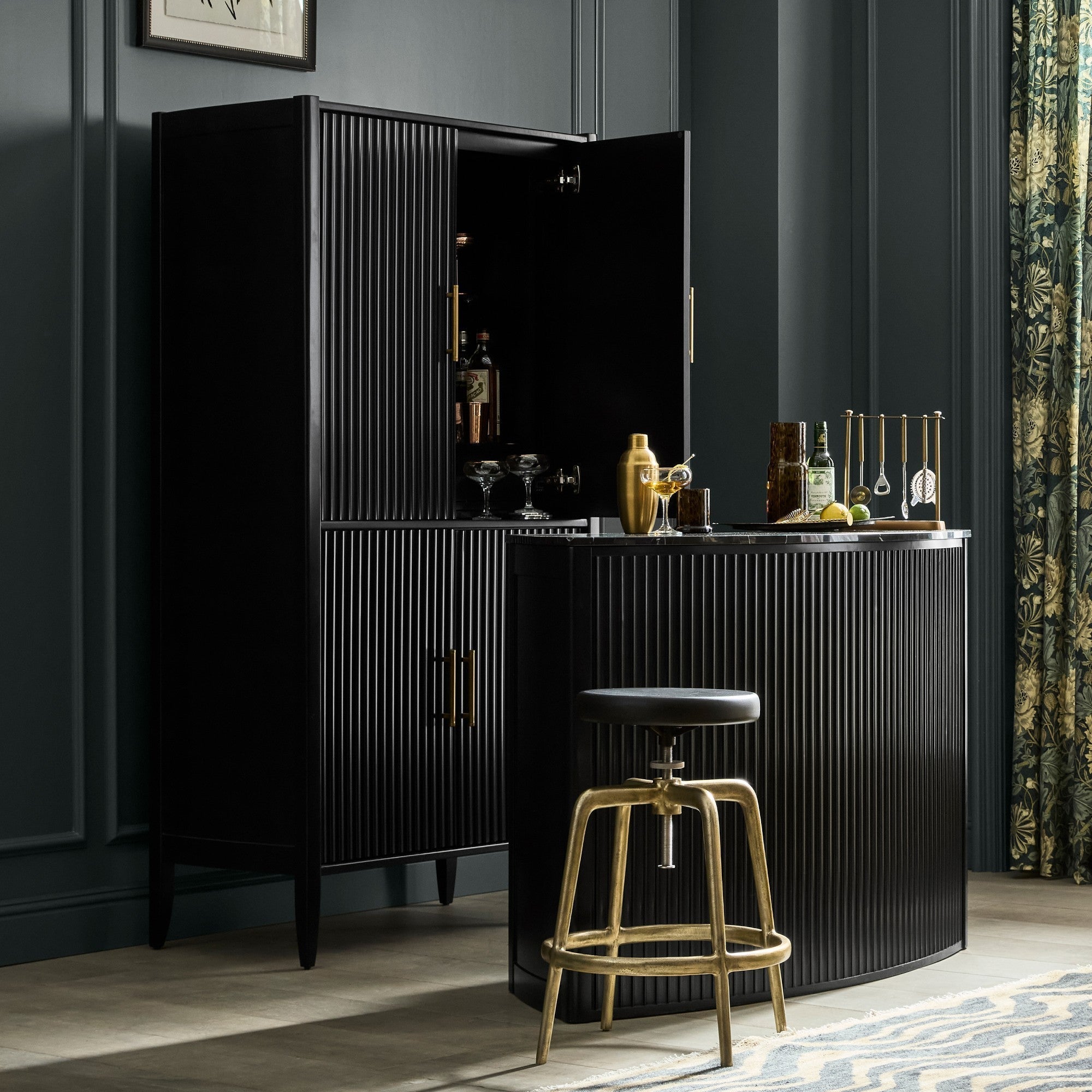 Louis Wood Bar Cabinet Constructivist-Inspired Wine Cabinet With Drawer