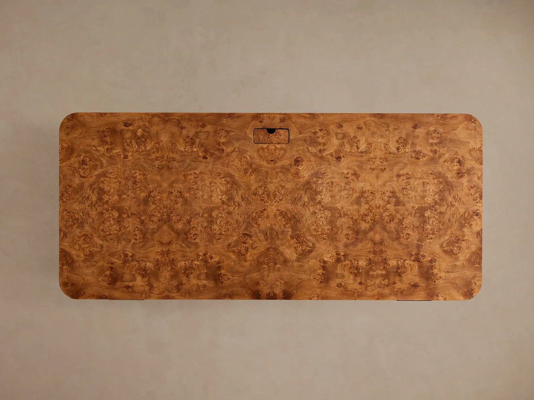 Mogadore Executive Desk in Mappa Burl Wood with Soft-Close Drawers