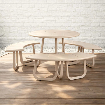 Monument Aluminum Round Outdoor Picnic Table with Teak Top