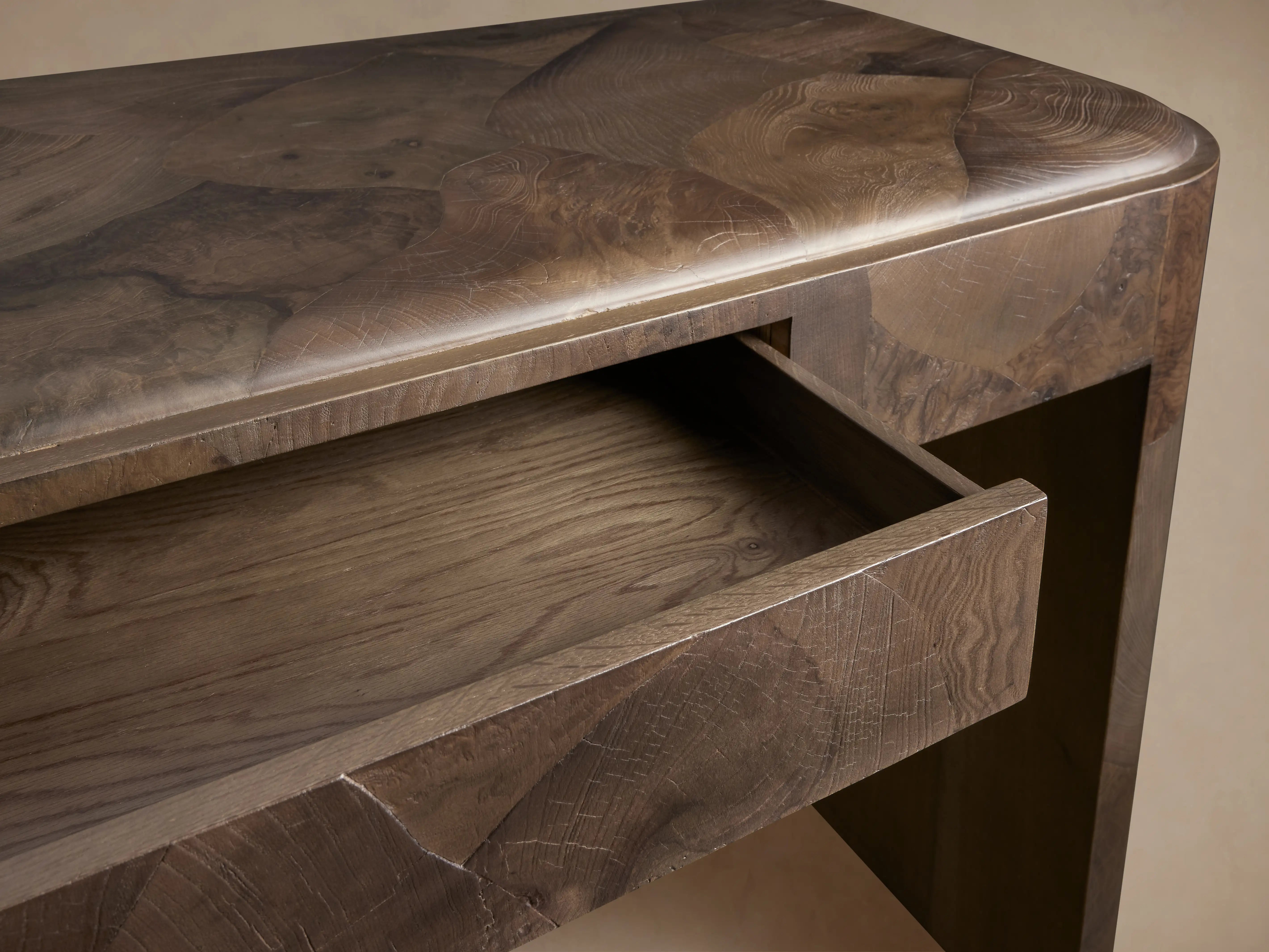 Polanco Writing Desk in Mexican Ash Burl with Soft-Close Drawer