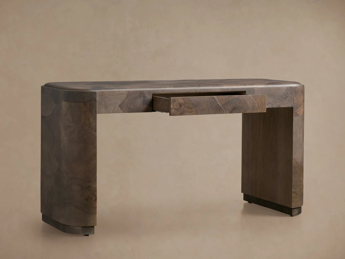 Polanco Writing Desk in Mexican Ash Burl with Soft-Close Drawer
