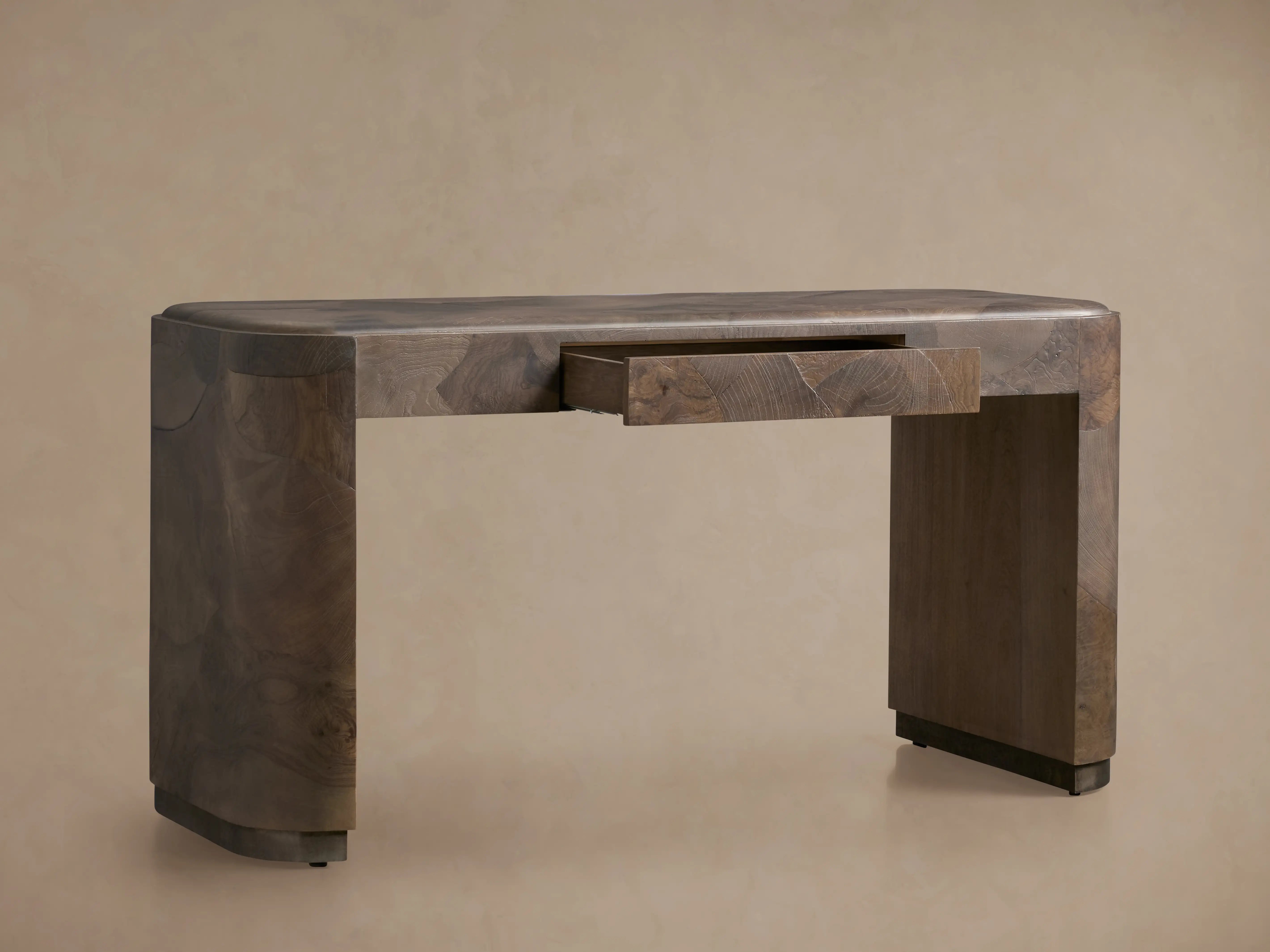 Polanco Writing Desk in Mexican Ash Burl with Soft-Close Drawer