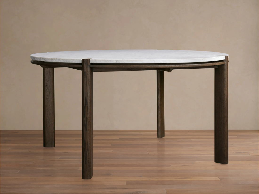 Pyet Round Marble Dining Table with Solid Oak Base