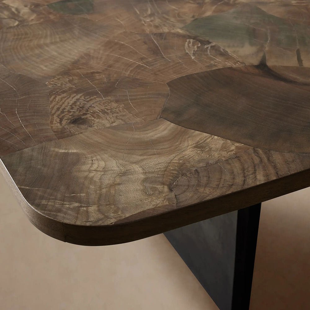 Polanco Wood Dining Table with Naturally Oxidized Steel panels Base