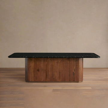 Caden Black Marquina Stone Top Dining Table American Walnut Wood Base