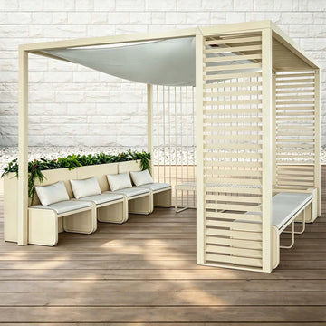 Sunroom Aluminum Outdoor Pavilion Lounge Set in Cream Sand