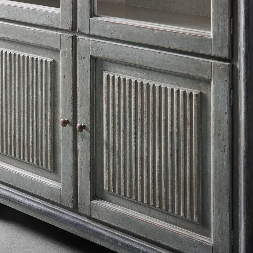 Giotto Antique Tall Display Cabinet Wood Side Storage Cabinet Bookcase with Glass Doors