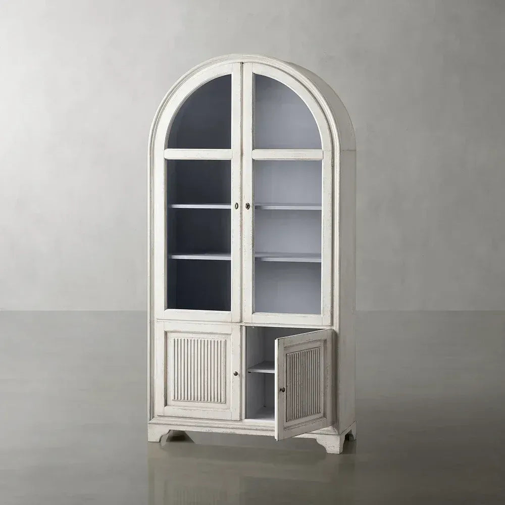 Giotto Antique Tall Display Cabinet Wood Side Storage Cabinet Bookcase with Glass Doors