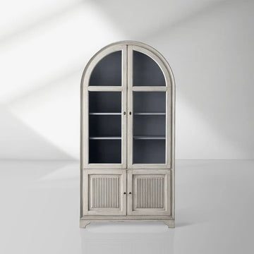 Giotto Antique Tall Display Cabinet Wood Side Storage Cabinet Bookcase with Glass Doors